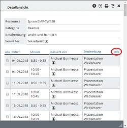 Ressourcenverwaltung: Anzeige der Buchungen und Export ODS