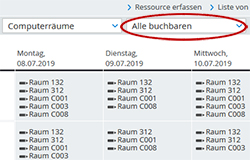 Alle buchbaren Ressourcen auf einen Blick