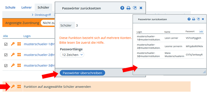 Passwrter fr mehrere Schler gleichzeitig zurcksetzen